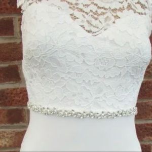 Silver ivory pearl bridal dress belt.